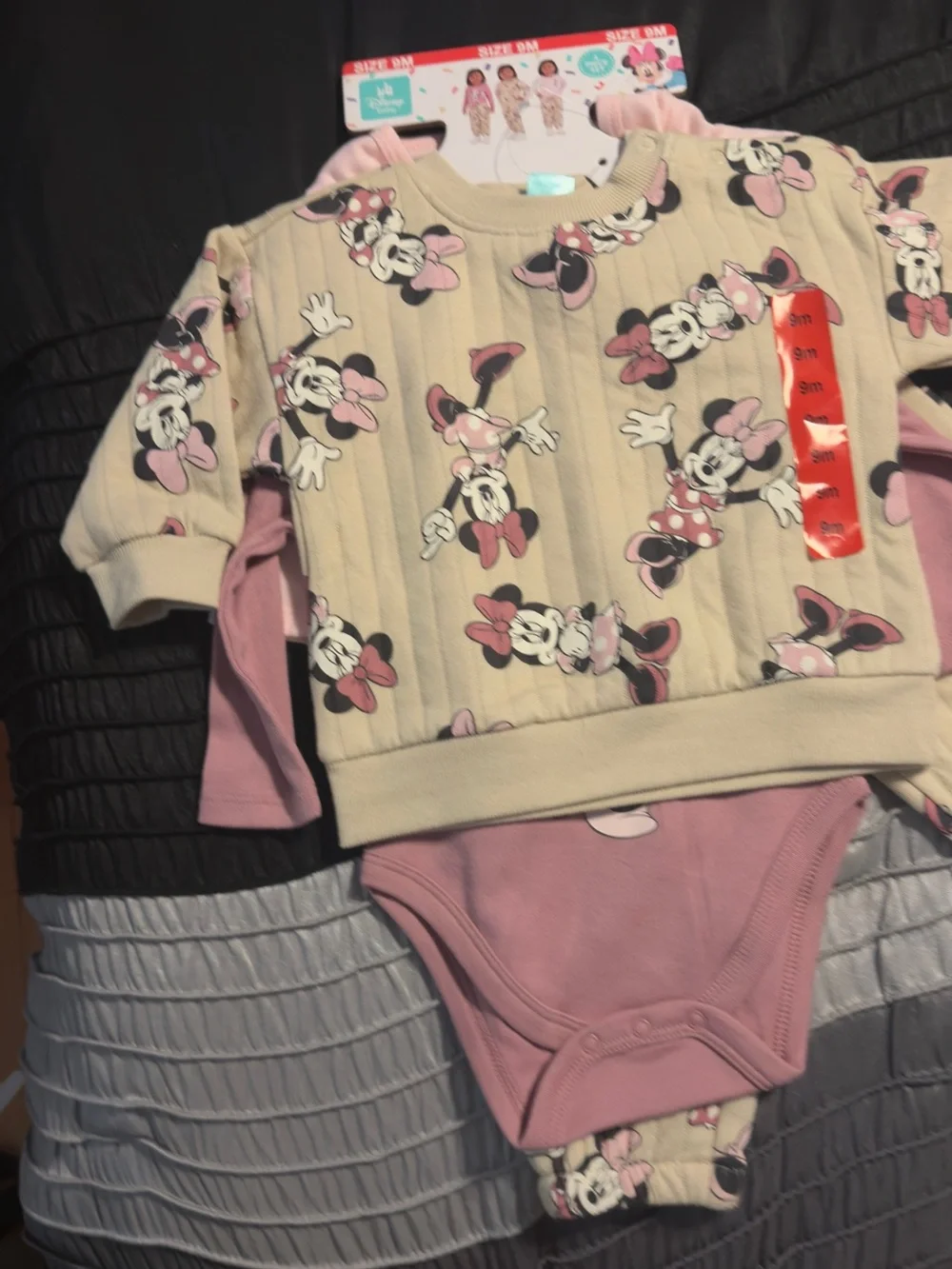 Baby Girls Minnie Mouse Pink and Cream One-Piece Set - Size 9M